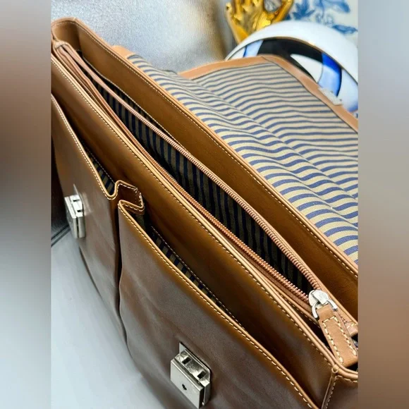 🆕 OROTON 🧿 NWOT Brown Leather Men's Briefcase - Picture 13 of 16